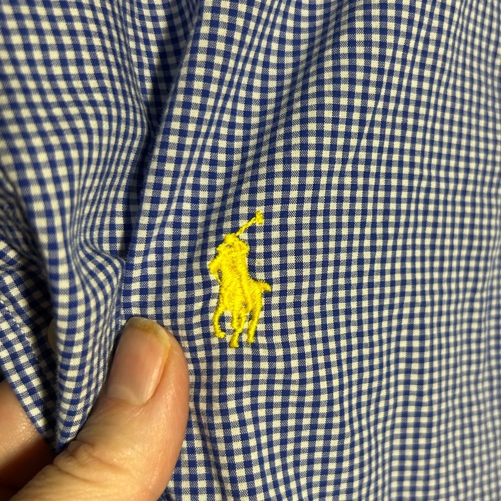 Ralph Lauren mens long-sleeve custom-fit Medium blue white yellow pony logo - Picture 3 of 11